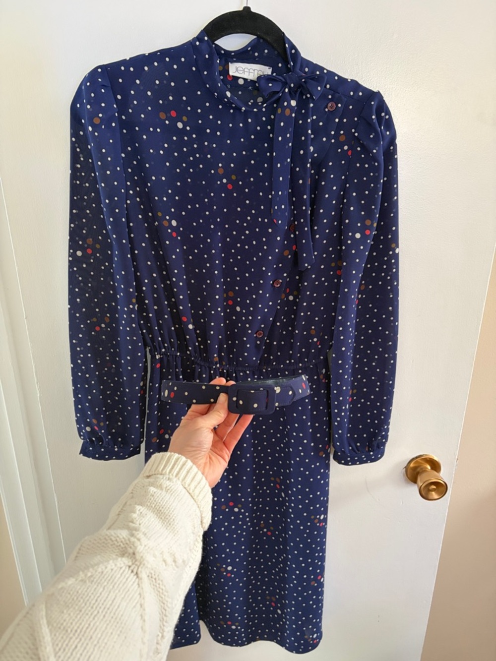 Vintage Jeffrey blue polkadot dress with matching belt